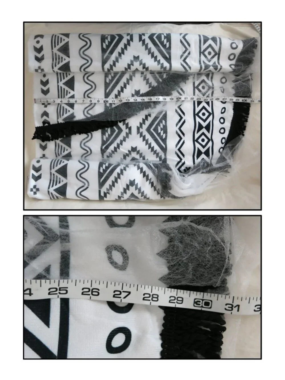 NEW DSW round Beach Blanket Towel Wrap Black & White with Black Fringe 60